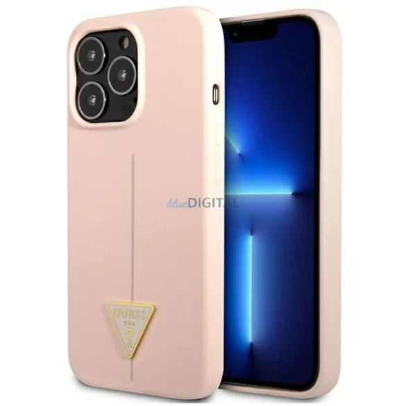 Guess GUHCP13XSLTGP iPhone 13 Pro Max 6,7" rózsaszín szilikon keménytok háromszög logós
