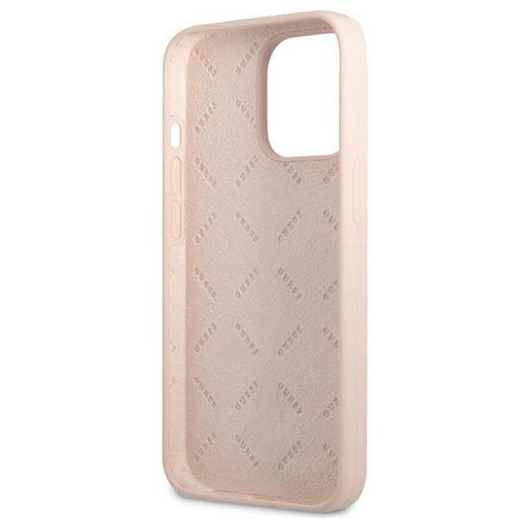 Guess GUHCP13XSLTGP iPhone 13 Pro Max 6,7" rózsaszín szilikon keménytok háromszög logós
