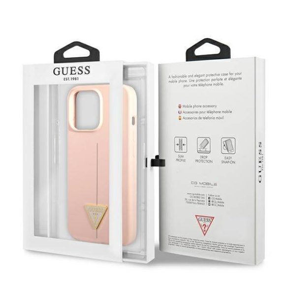 Guess GUHCP13XSLTGP iPhone 13 Pro Max 6,7" rózsaszín szilikon keménytok háromszög logós