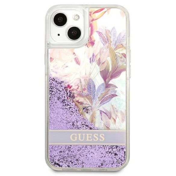 Guess GUHCP13SLFLSU iPhone 13 mini 5,4" lila virág folyékony csillogó kristályos keménytok