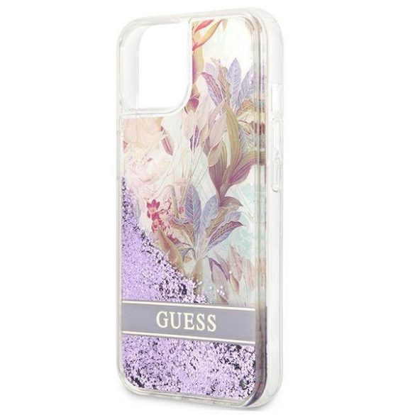 Guess GUHCP13SLFLSU iPhone 13 mini 5,4" lila virág folyékony csillogó kristályos keménytok