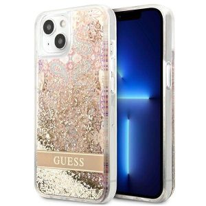 Guess GUHCP13SLFLSD iPhone 13 mini 5,4" arany Paisley folyékony csillogó kristályos keménytok