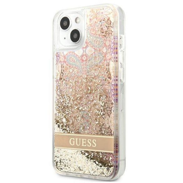 Guess GUHCP13SLFLSD iPhone 13 mini 5,4" arany Paisley folyékony csillogó kristályos keménytok