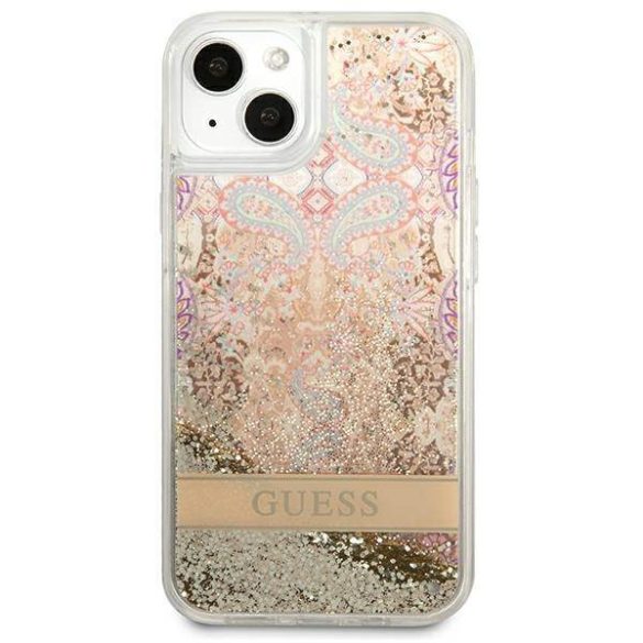 Guess GUHCP13SLFLSD iPhone 13 mini 5,4" arany Paisley folyékony csillogó kristályos keménytok