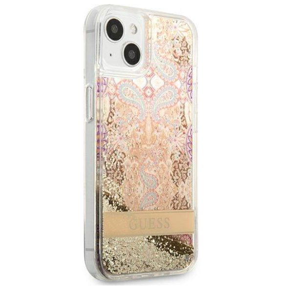 Guess GUHCP13SLFLSD iPhone 13 mini 5,4" arany Paisley folyékony csillogó kristályos keménytok