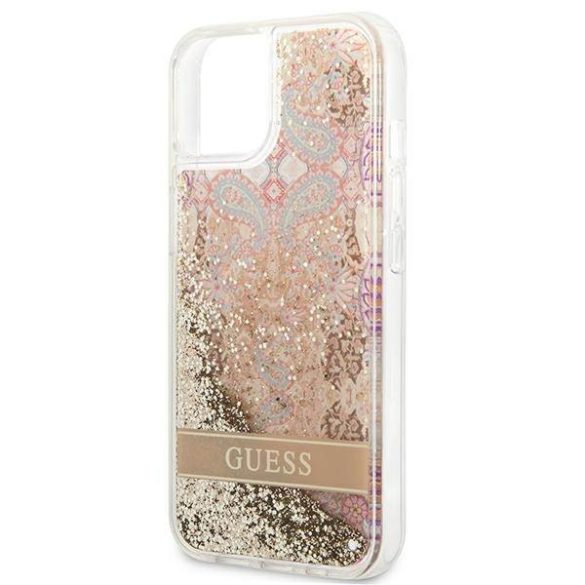 Guess GUHCP13SLFLSD iPhone 13 mini 5,4" arany Paisley folyékony csillogó kristályos keménytok