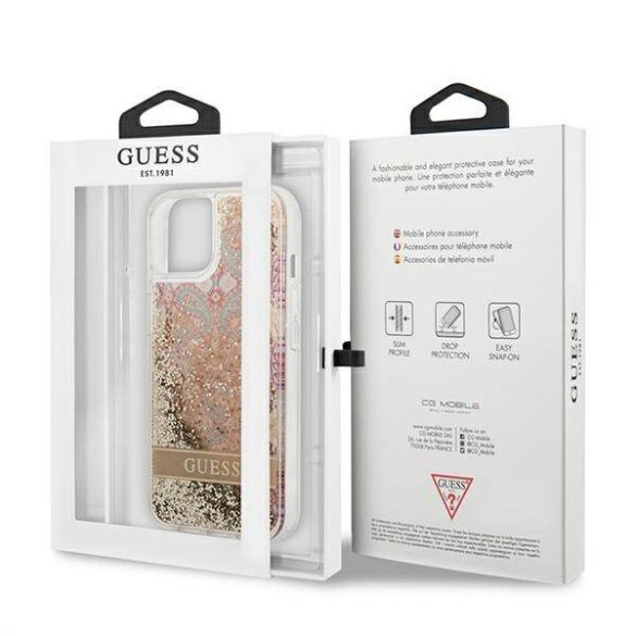 Guess GUHCP13SLFLSD iPhone 13 mini 5,4" arany Paisley folyékony csillogó kristályos keménytok