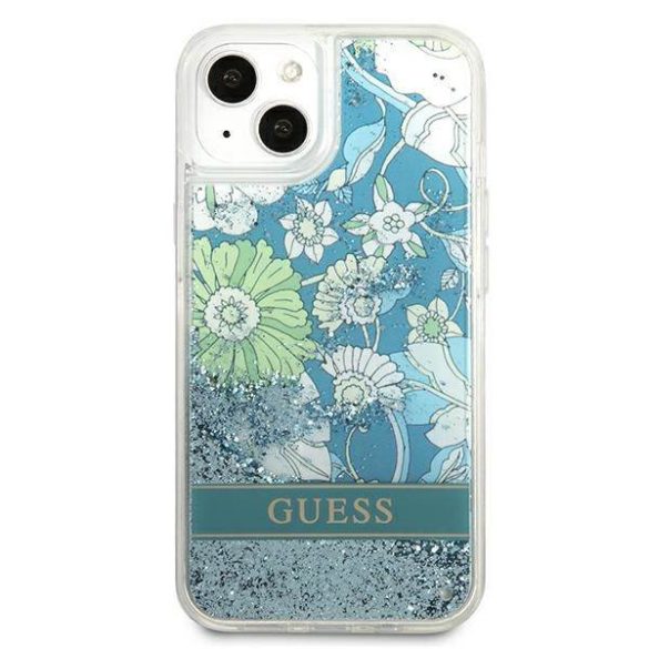 Guess GUHCP13MLFLSN iPhone 13 / 14 / 15 6.1" zöld keménytok Flower Liquid Glitter