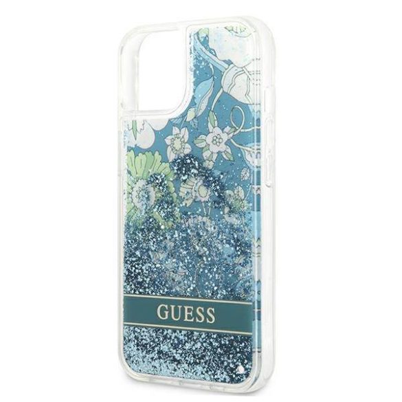 Guess GUHCP13MLFLSN iPhone 13 / 14 / 15 6.1" zöld keménytok Flower Liquid Glitter