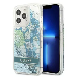   Guess GUHCP13XLFLSN iPhone 13 Pro Max 6,7" zöld virág folyékony csillogó kristályos keménytok