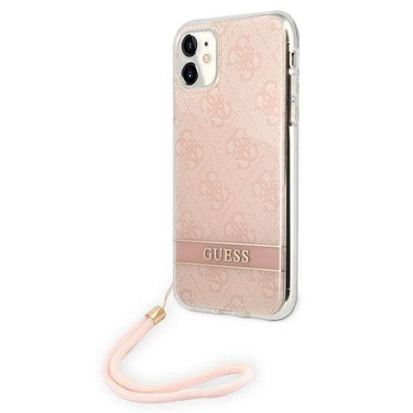 Guess GUOHCN61H4STP iPhone 11 rózsaszín 4G Print Strap keménytok