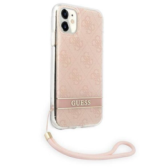 Guess GUOHCN61H4STP iPhone 11 rózsaszín 4G Print Strap keménytok