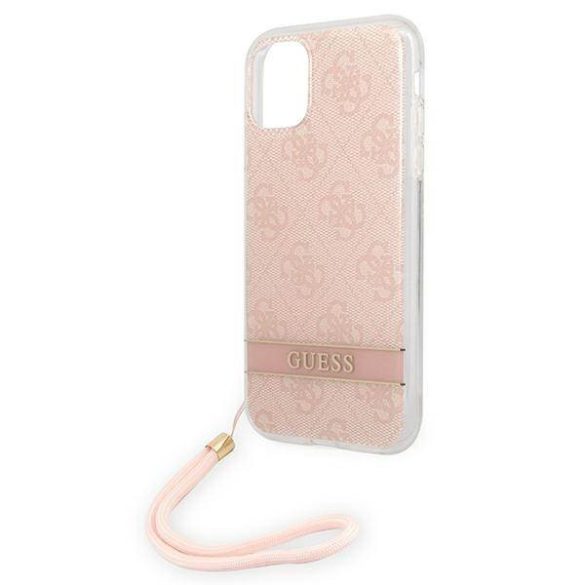 Guess GUOHCN61H4STP iPhone 11 rózsaszín 4G Print Strap keménytok