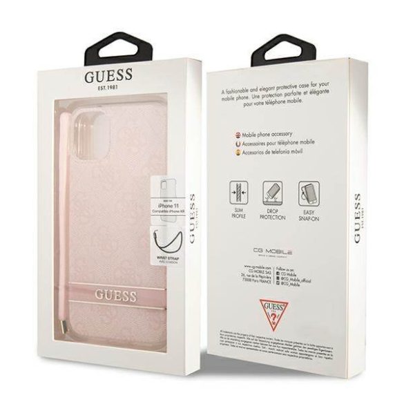 Guess GUOHCN61H4STP iPhone 11 rózsaszín 4G Print Strap keménytok