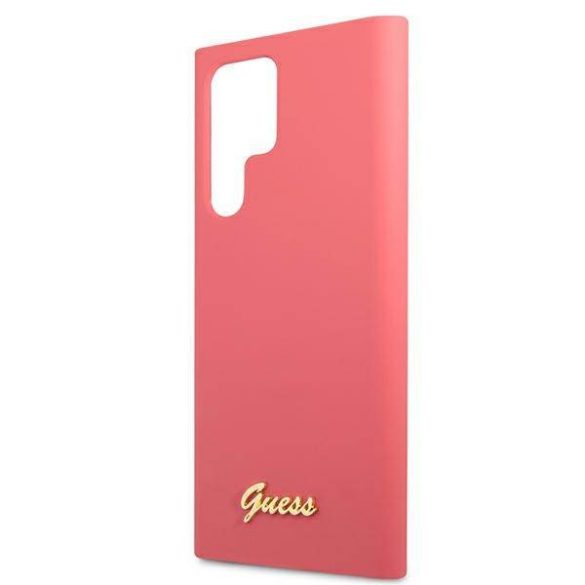 Guess GUHCS22LLSLMGFU S22 Ultra S908 fukszia szilikon Script Metal Logo keménytok