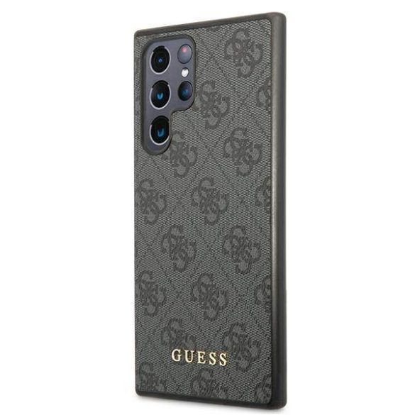 Guess GUHCS22LG4GFGR S22 Ultra S908 szürke 4G fém arany logós keménytok