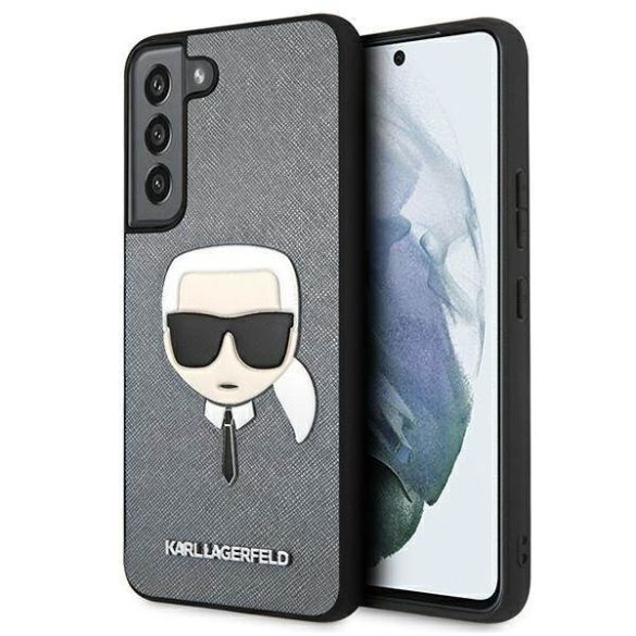 Karl Lagerfeld KLHCS22MSAKHSL S906 S22+ ezüst keménytok Saffiano ikonikus Karl Lagerfeld fej