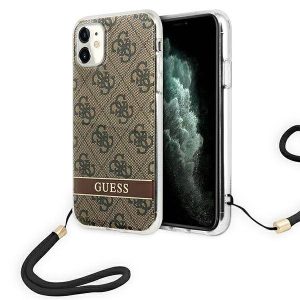 Guess GUOHCN61H4STW iPhone 11 barna 4G Print Strap keménytok