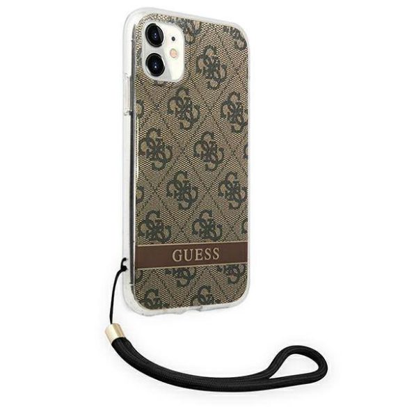 Guess GUOHCN61H4STW iPhone 11 barna 4G Print Strap keménytok