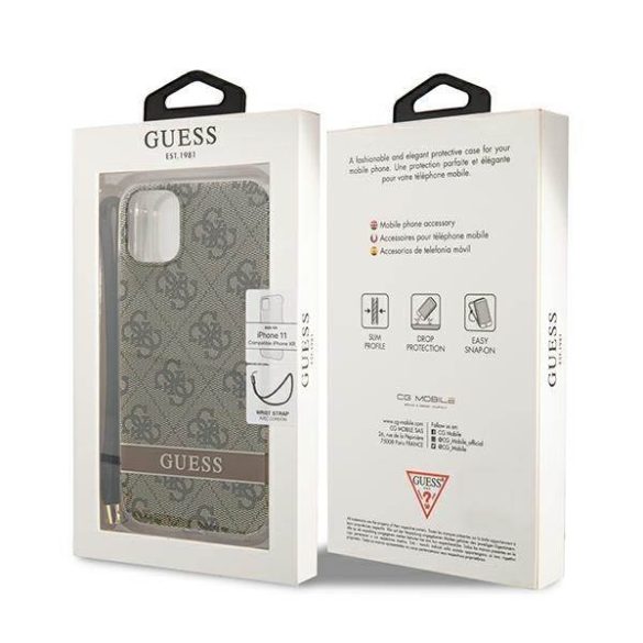 Guess GUOHCN61H4STW iPhone 11 barna 4G Print Strap keménytok