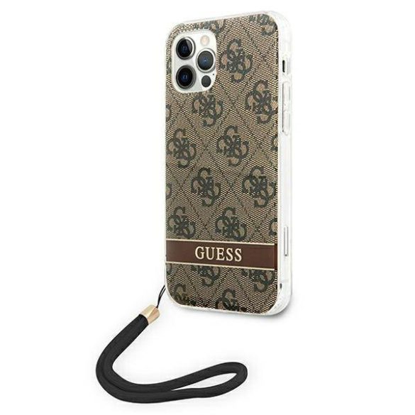 Guess GUOHCP12MH4STW iPhone 12/12 Pro barna 4G Print Strap keménytok