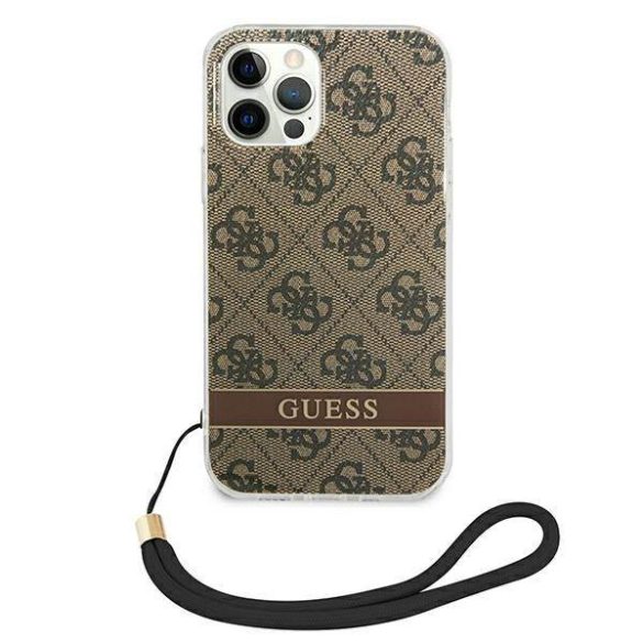 Guess GUOHCP12MH4STW iPhone 12/12 Pro barna 4G Print Strap keménytok