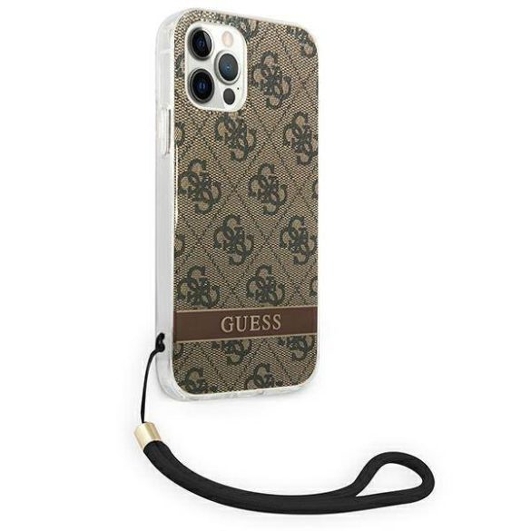 Guess GUOHCP12MH4STW iPhone 12/12 Pro barna 4G Print Strap keménytok