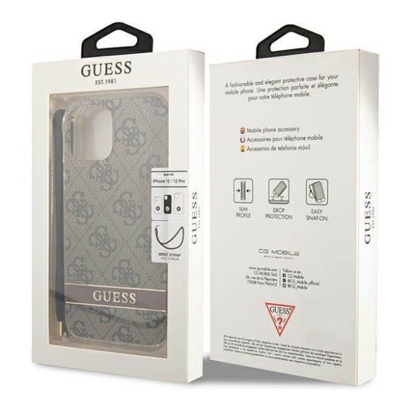 Guess GUOHCP12MH4STW iPhone 12/12 Pro barna 4G Print Strap keménytok