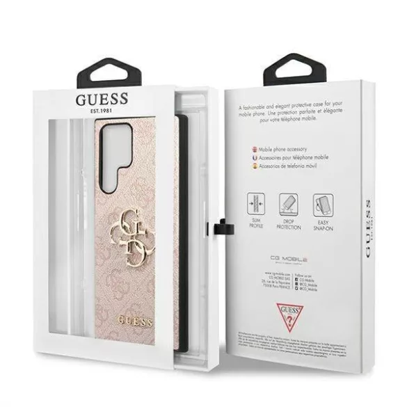Guess GUHCS22L4GMGPI S908 S22 Ultra rózsaszín 4G nagy fém logós keménytok