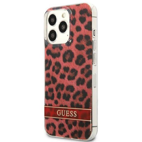 Guess GUHCP13LHSLEOR iPhone 13 Pro / 13 6,1" piros Leopard keménytok