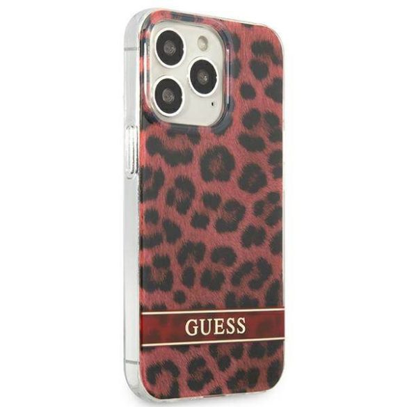 Guess GUHCP13LHSLEOR iPhone 13 Pro / 13 6,1" piros Leopard keménytok