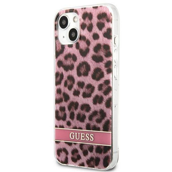 Guess GUHCP13MHSLEOP iPhone 13 / 14 / 15 6.1" rózsaszín keménytok Leopard