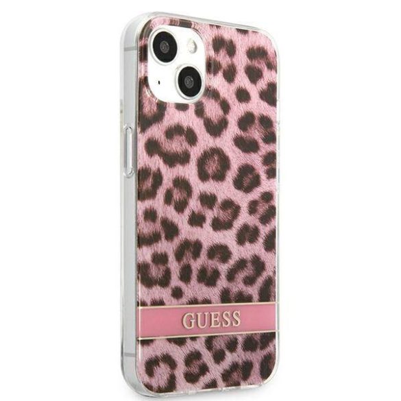 Guess GUHCP13MHSLEOP iPhone 13 / 14 / 15 6.1" rózsaszín keménytok Leopard