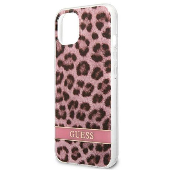 Guess GUHCP13MHSLEOP iPhone 13 / 14 / 15 6.1" rózsaszín keménytok Leopard