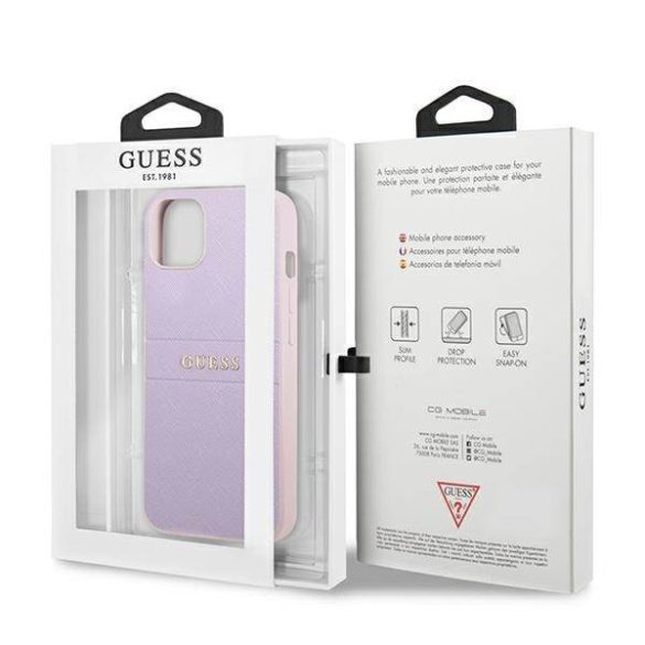 Guess GUHCP13MPSASBPU iPhone 13 6.1" lila szafiano beleégetett logó és fém logó tok