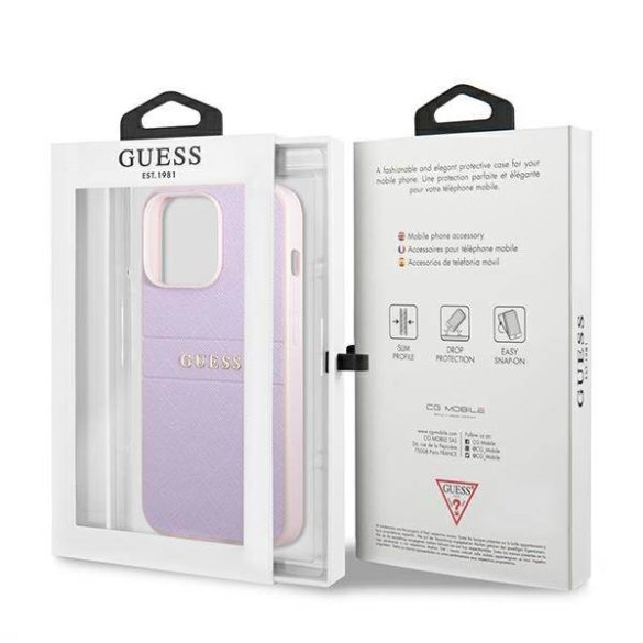 Guess GUHCP13LPSASBPU iPhone 13 Pro / 13 6,1" lila Saffiano Hot Stamp & Metal Logo tok