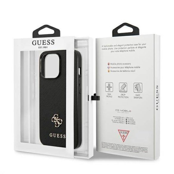 Guess GUHCP13LPS4MK iPhone 13 Pro / 13 6,1" fekete Saffiano 4G kis fém logós keménytok