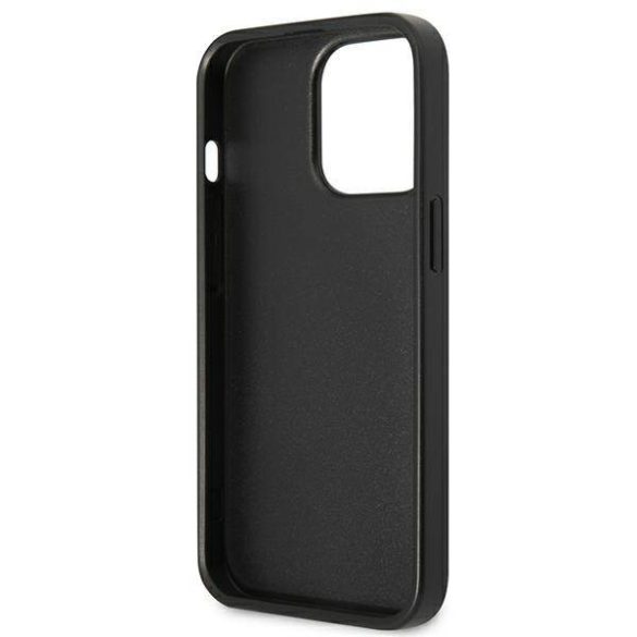 Guess GUHCP13LPSATPK iPhone 13 Pro / 13 6,1" fekete Saffiano háromszög logós keménytok kártyatartóval