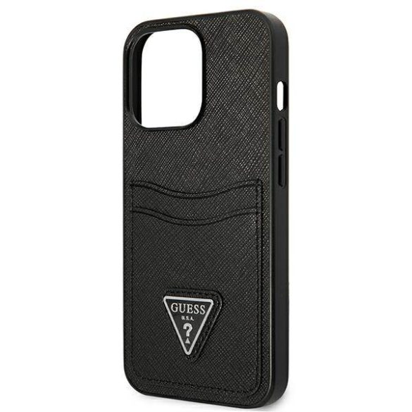 Guess GUHCP13XPSATPK iPhone 13 Pro Max 6,7 "fekete Saffiano háromszög logós keménytok