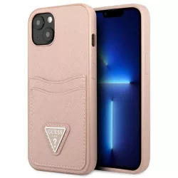   Guess GUHCP13SPSATPP iPhone 13 mini 5,4" rózsaszín Saffiano háromszög logós keménytok kártyatartóval