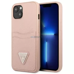   Guess GUHCP13SPSATPP iPhone 13 mini 5,4" rózsaszín Saffiano háromszög logós keménytok kártyatartóval