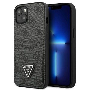 Guess GUHCP13SP4TPK iPhone 13 mini 5,4" fekete 4G háromszög logó Cardslot keménytok