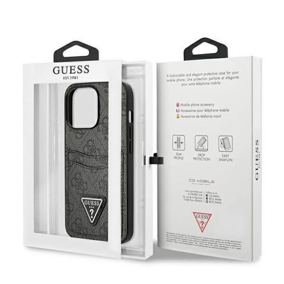 Guess GUHCP13LP4TPK iPhone 13 Pro / 13 6,1" fekete 4G háromszög logó Cardslot keménytok