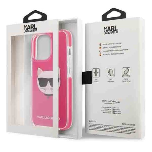 Karl Lagerfeld KLHCP13LTPECPI iPhone 13 Pro / 13 6,1" keménytok fukszia Choupette fej