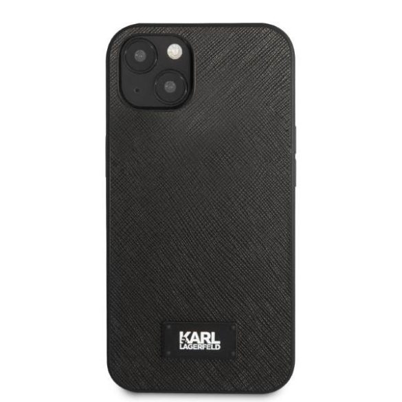 Karl Lagerfeld KLHCP13MSFMP2K iPhone 13 / 14 / 15 6,1" keménytok fekete szafiano plakett