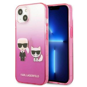 Karl Lagerfeld KLHCP13STGKCP iPhone 13 mini 5,4" keménytok rózsaszín színátmenetes ikonikus Karl & Choupette tok