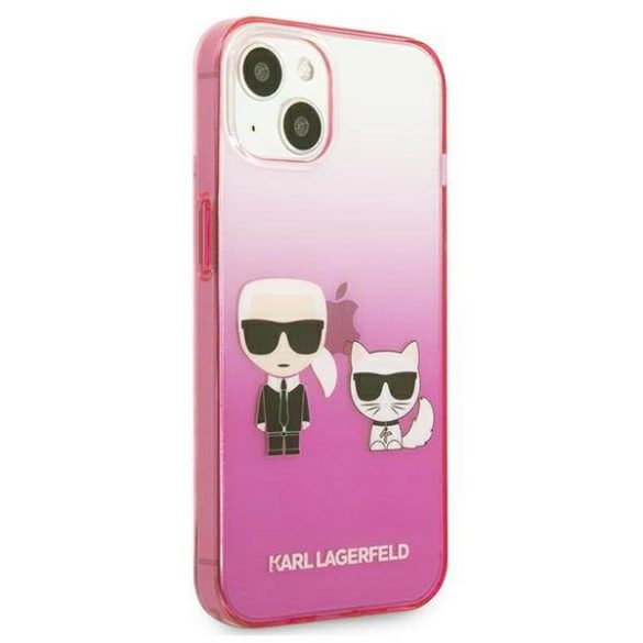 Karl Lagerfeld KLHCP13STGKCP iPhone 13 mini 5,4" keménytok rózsaszín színátmenetes ikonikus Karl & Choupette tok