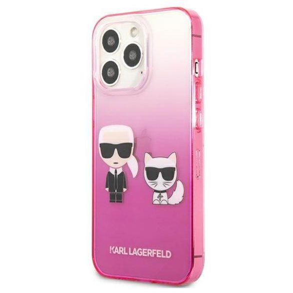 Karl Lagerfeld KLHCP13LTGKCP iPhone 13 Pro / 13 6,1" keménytok rózsaszín színátmenetes ikonikus Karl & Choupette tok