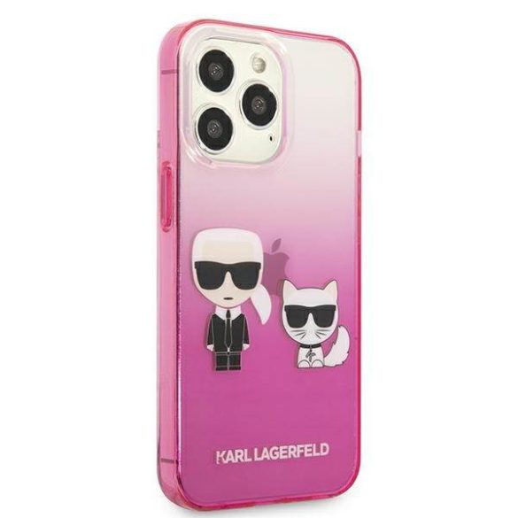 Karl Lagerfeld KLHCP13LTGKCP iPhone 13 Pro / 13 6,1" keménytok rózsaszín színátmenetes ikonikus Karl & Choupette tok