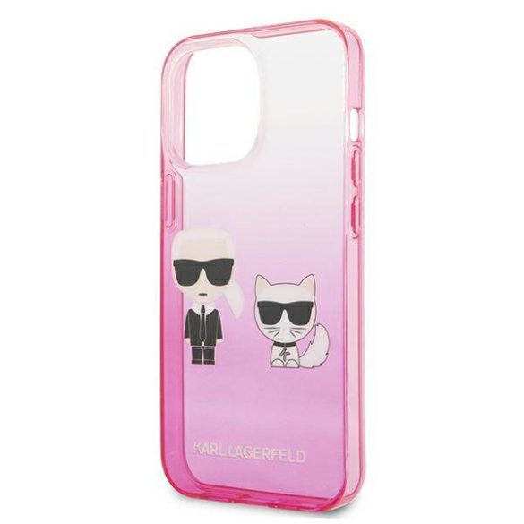 Karl Lagerfeld KLHCP13LTGKCP iPhone 13 Pro / 13 6,1" keménytok rózsaszín színátmenetes ikonikus Karl & Choupette tok
